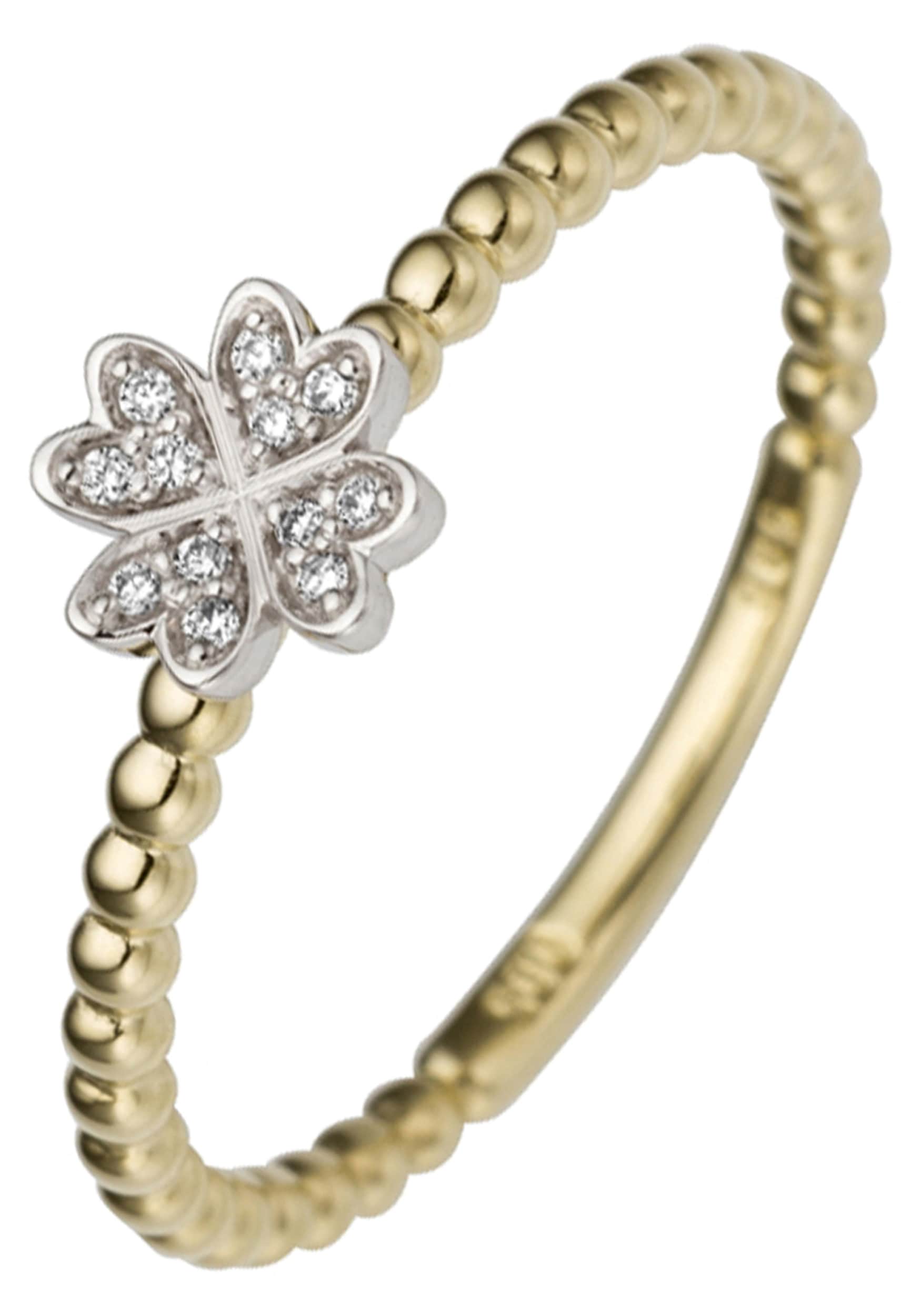 JOBO Gold kaufen Diamanten online bicolor Diamantring mit 585 12 walking I\'m »Kleeblatt«, |