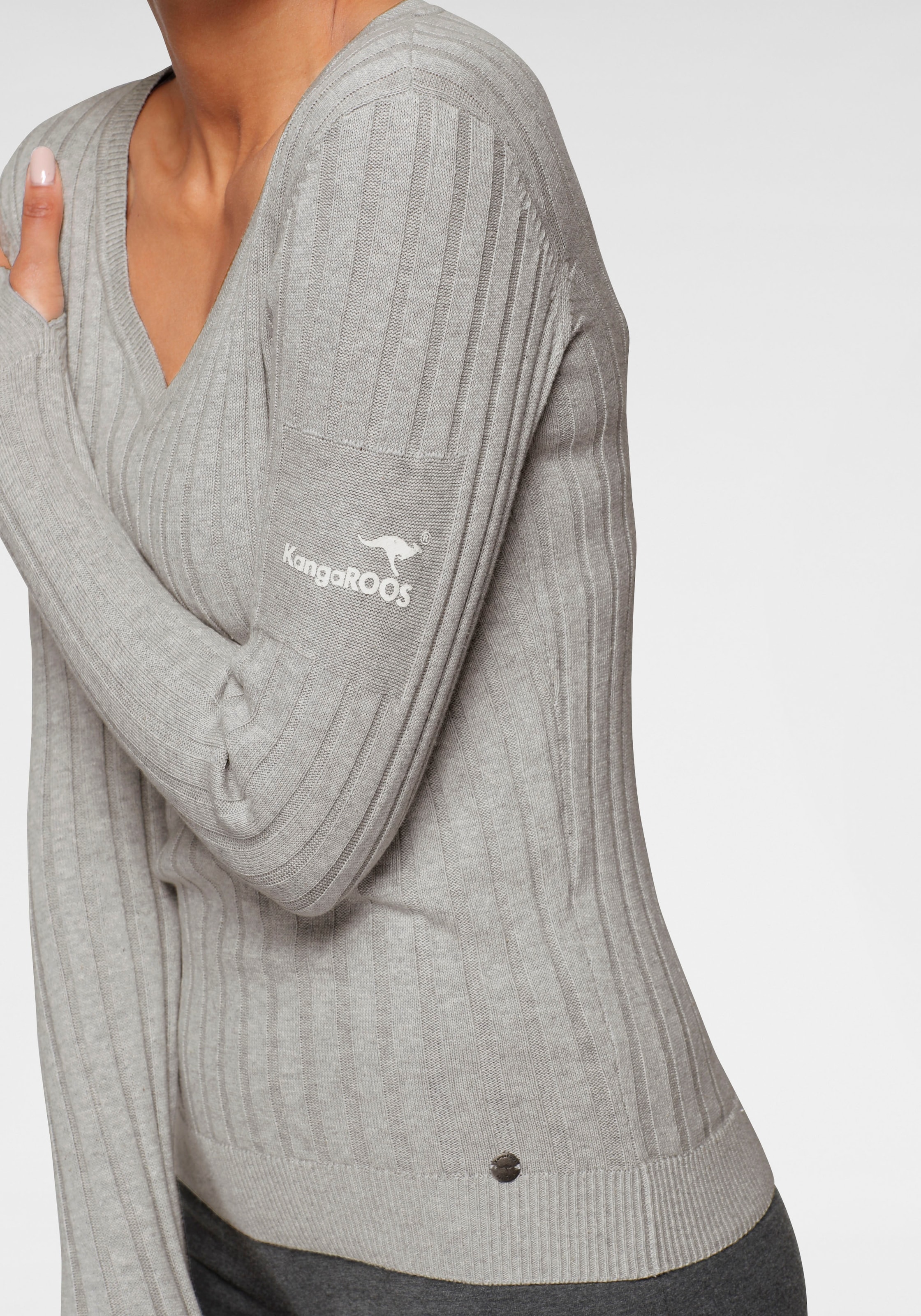 KangaROOS Feinstrick shoppen breit geripptem in V-Ausschnitt-Pullover,