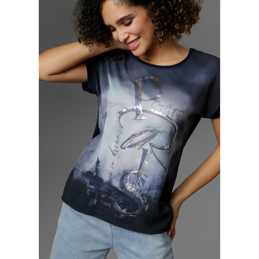 Aniston SELECTED Blusenshirt, mit glänzendem Folienprint