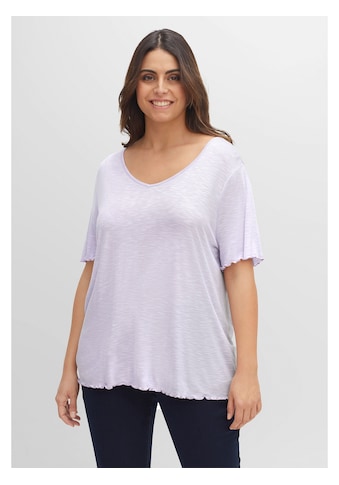 Sheego T-Shirt »T-Shirt«, mit weitem V-Ausschnitt und Rollkanten kaufen