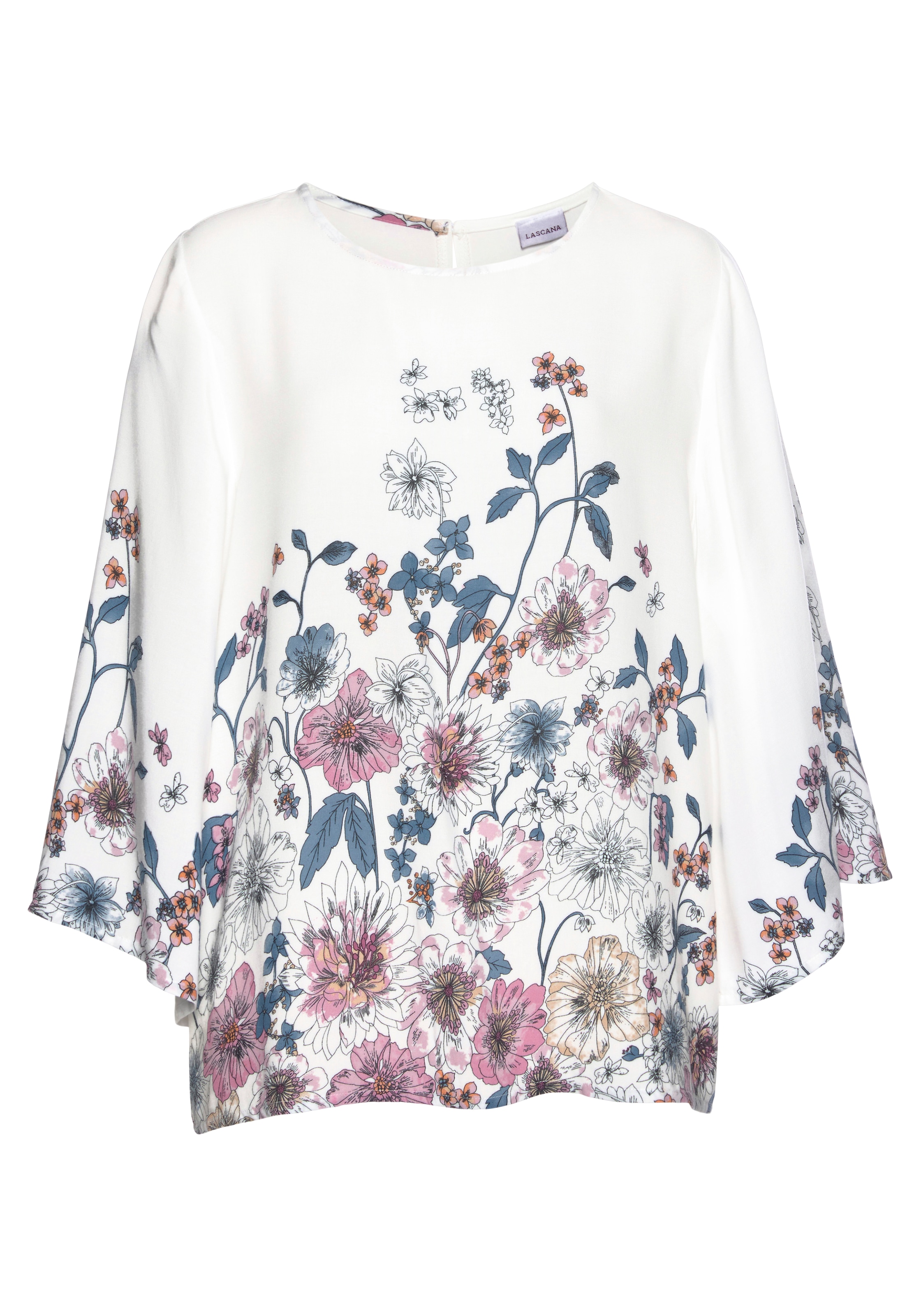 LASCANA Schlupfbluse, mit Blumenprint und Trompetenärmeln, Blusenshirt,  sommerlich kaufen | Schlupfblusen