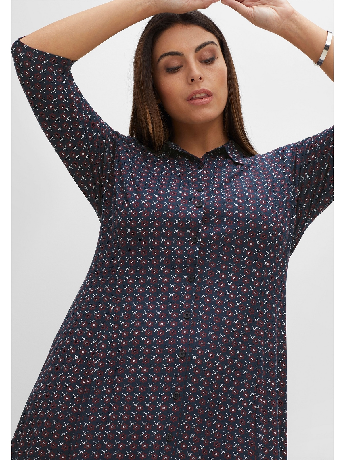 | bestellen I\'m Hemdblusen-Stil, in Sheego walking Jerseykleid Größen«, elastisch »Große leicht