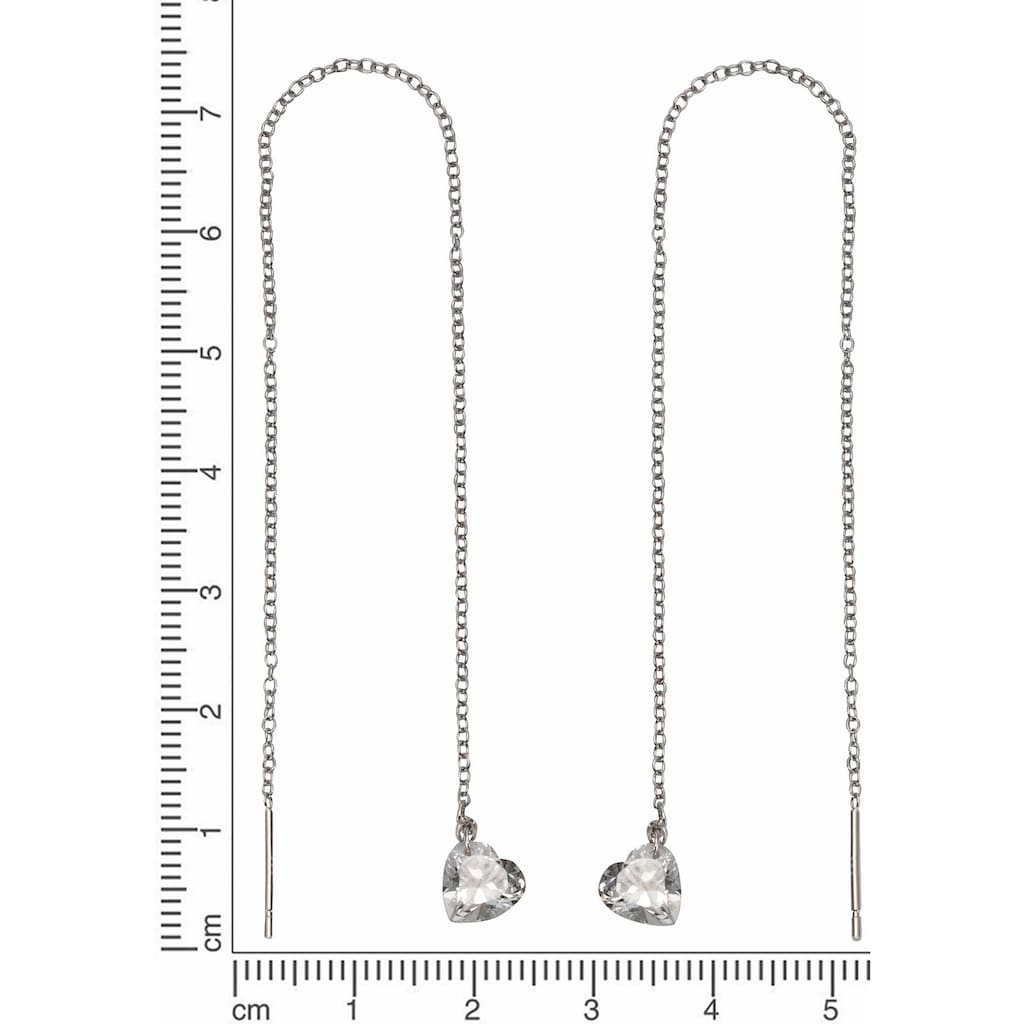 Firetti Paar Ohrhänger »Herzen, zum Durchziehen, rhodiniert, glänzend«, mit Zirkonia