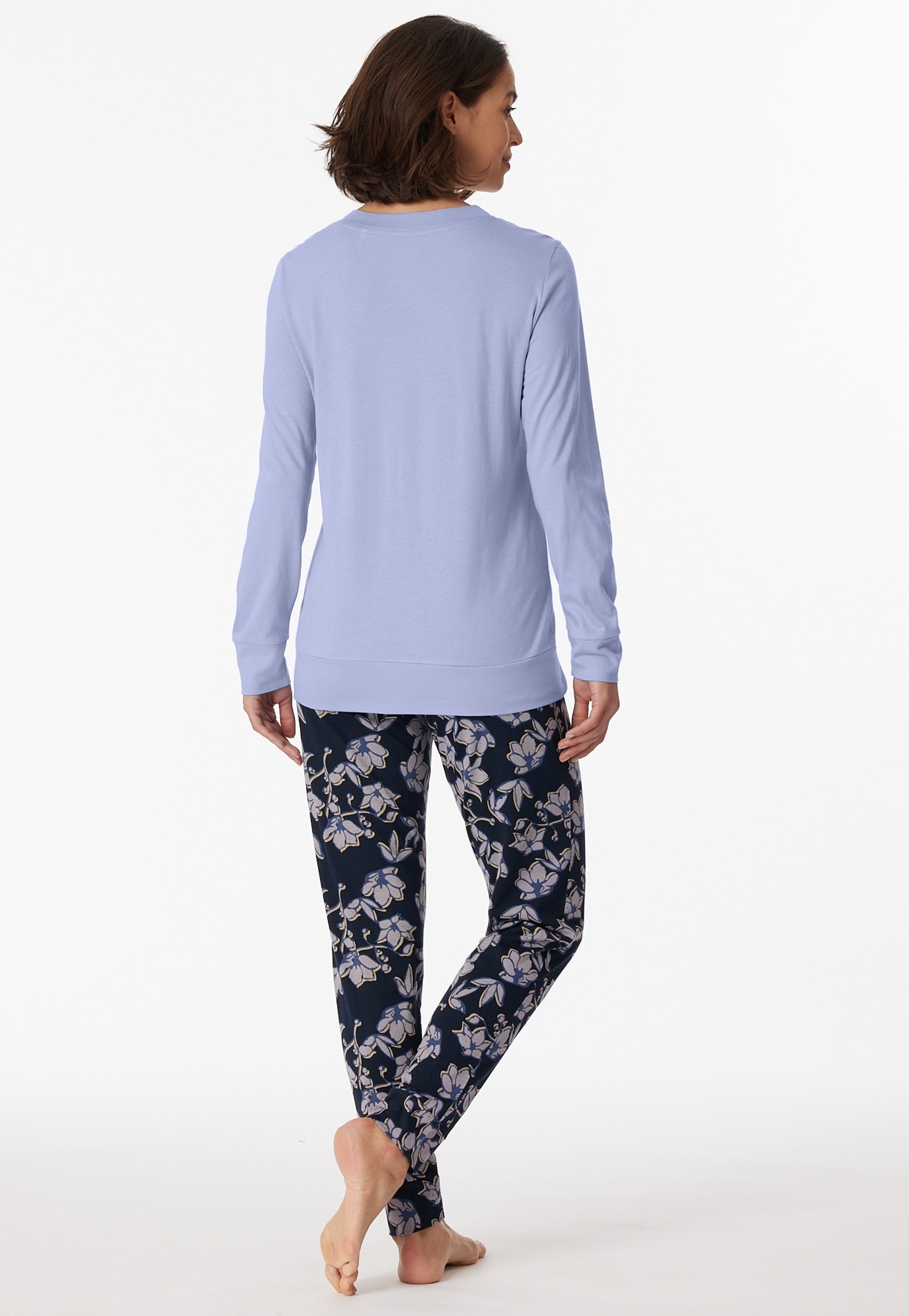 Schiesser Pyjama »Schlafanzug lang«, (Set, 2 tlg.), unifarbenes Oberteil  mit gemusterter Hose online kaufen | I\'m walking