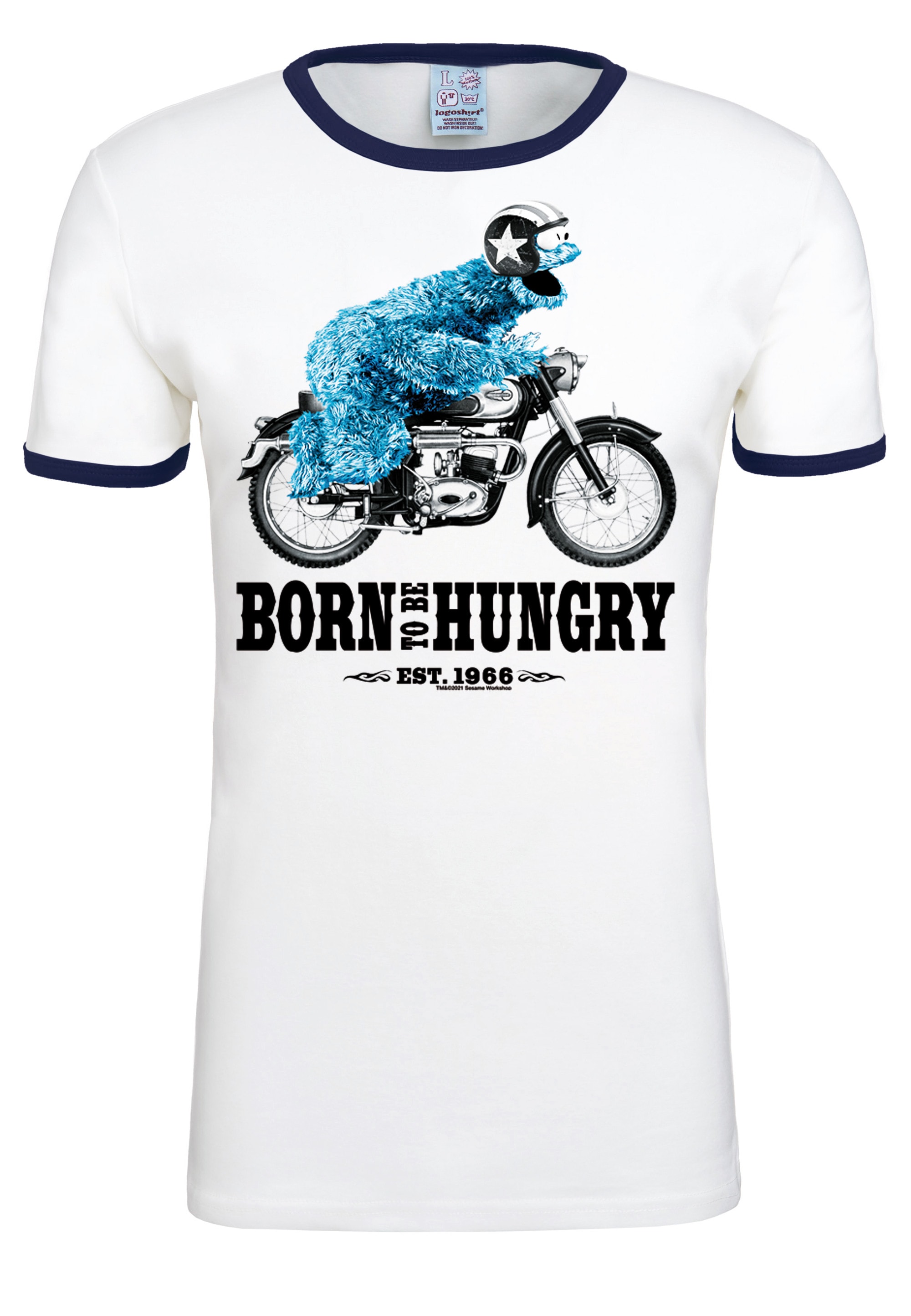 | »Sesamstrasse mit lizenziertem I\'m LOGOSHIRT walking Krümelmonster Print T-Shirt – shoppen Motorrad«,