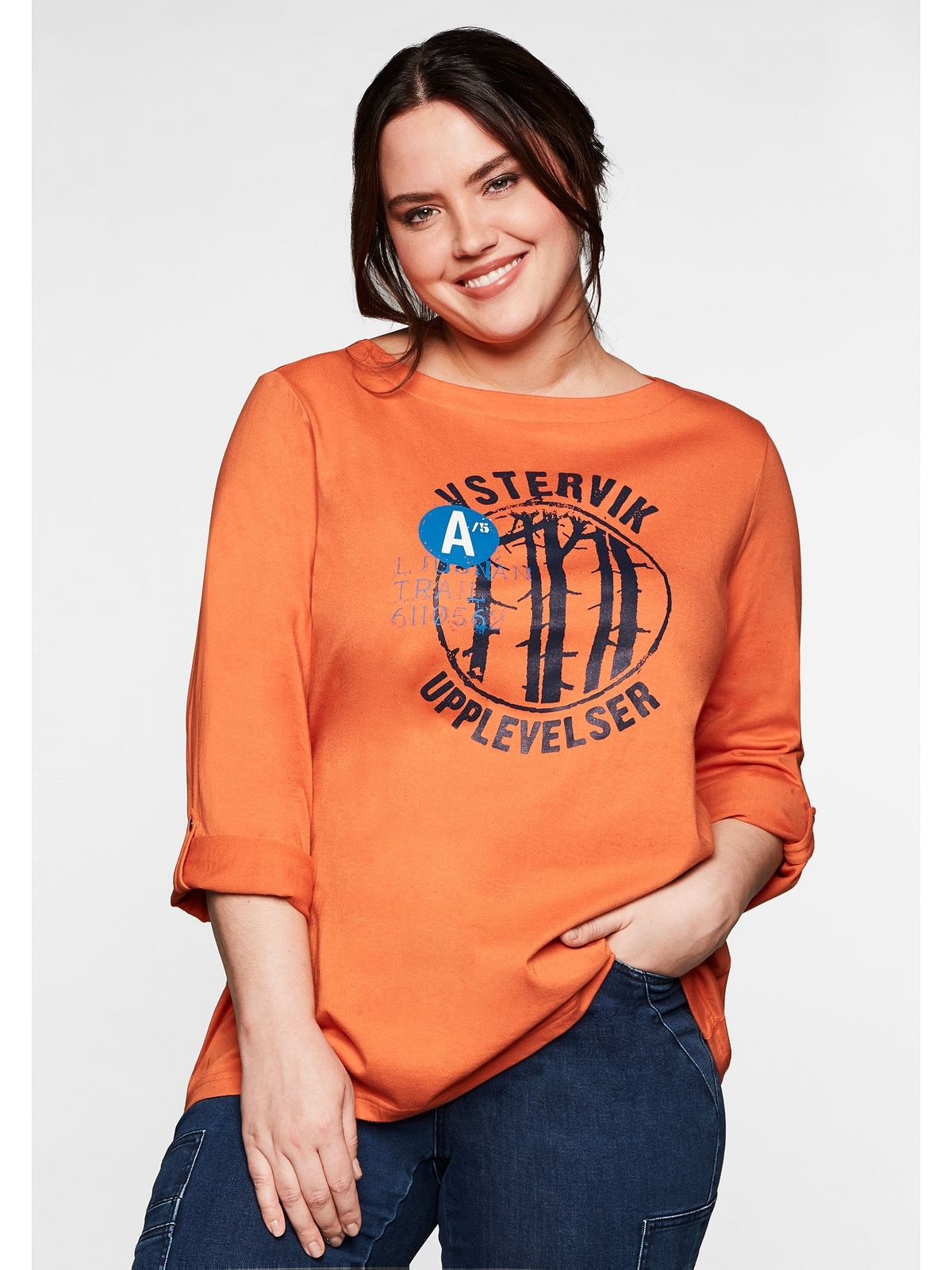 Sheego 3/4-Arm-Shirt »Große Größen«, mit Frontdruck und U-Boot-Ausschnitt  shoppen | I\'m walking | V-Shirts
