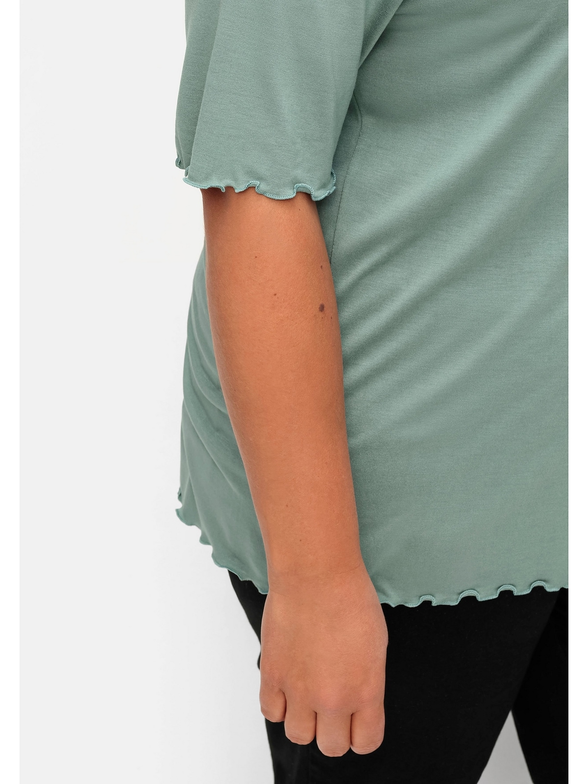 »Große T-Shirt und | Sheego Wellensaumkanten walking Größen«, online kaufen mit I\'m Stehkragen