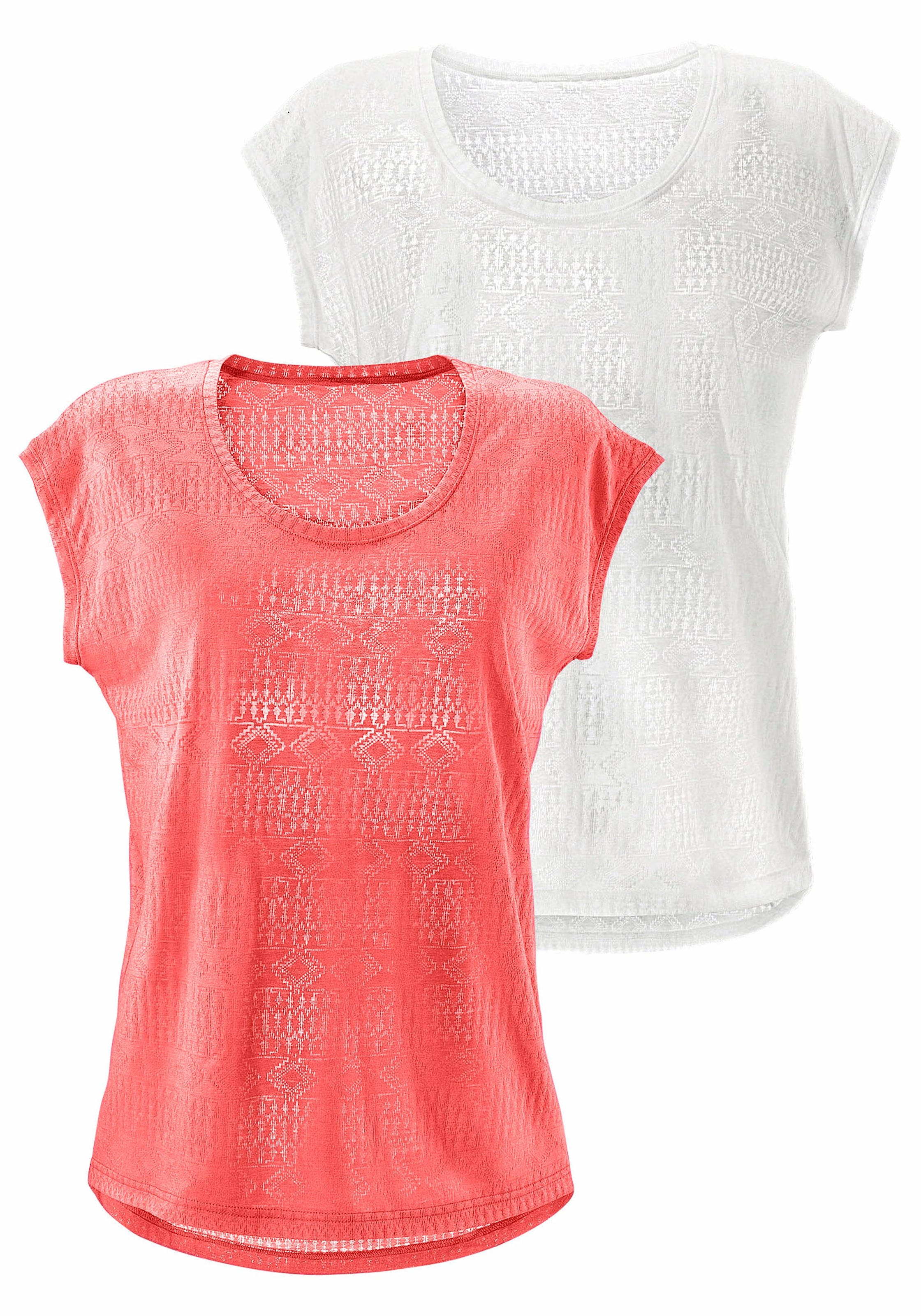 Ethno-Design (2er-Pack), leicht bestellen Ausbrenner-Qualität mit transparentem T-Shirt, LASCANA