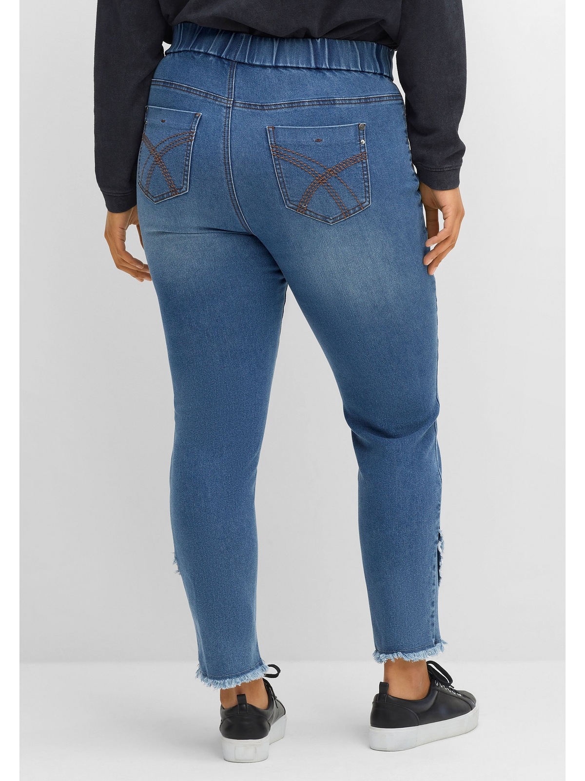 Sheego Stretch-Jeans »Große Größen«, mit und Fransensaum Gummibund bestellen