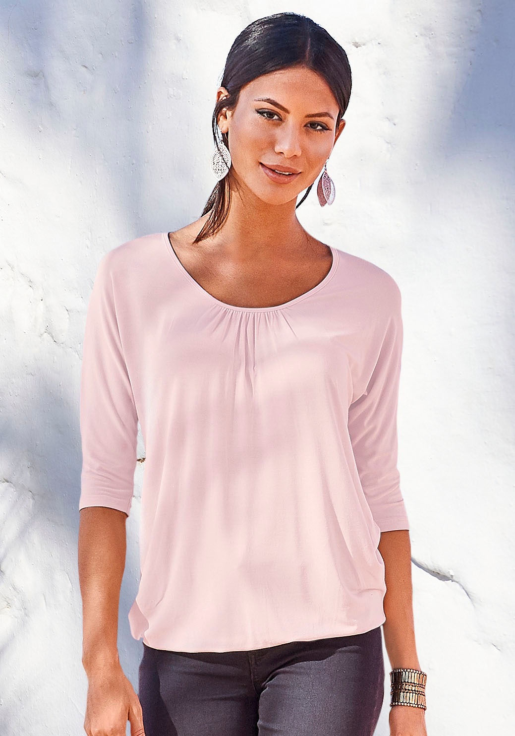 LASCANA 3/4-Arm-Shirt, mit zarter Raffung am Ausschnitt kaufen
