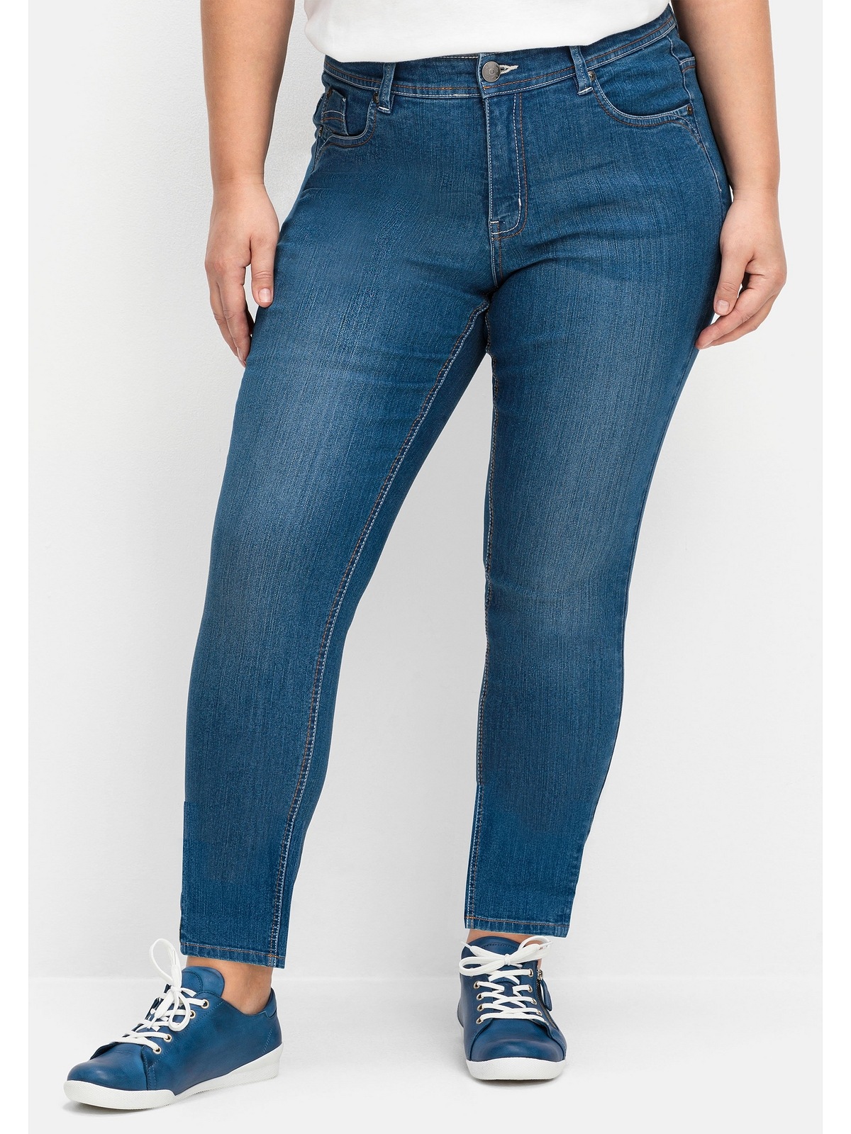 Sheego Stretch-Jeans »Die mit shoppen zweifarbigen Kontrastnähten »Große Schmale« Größen«