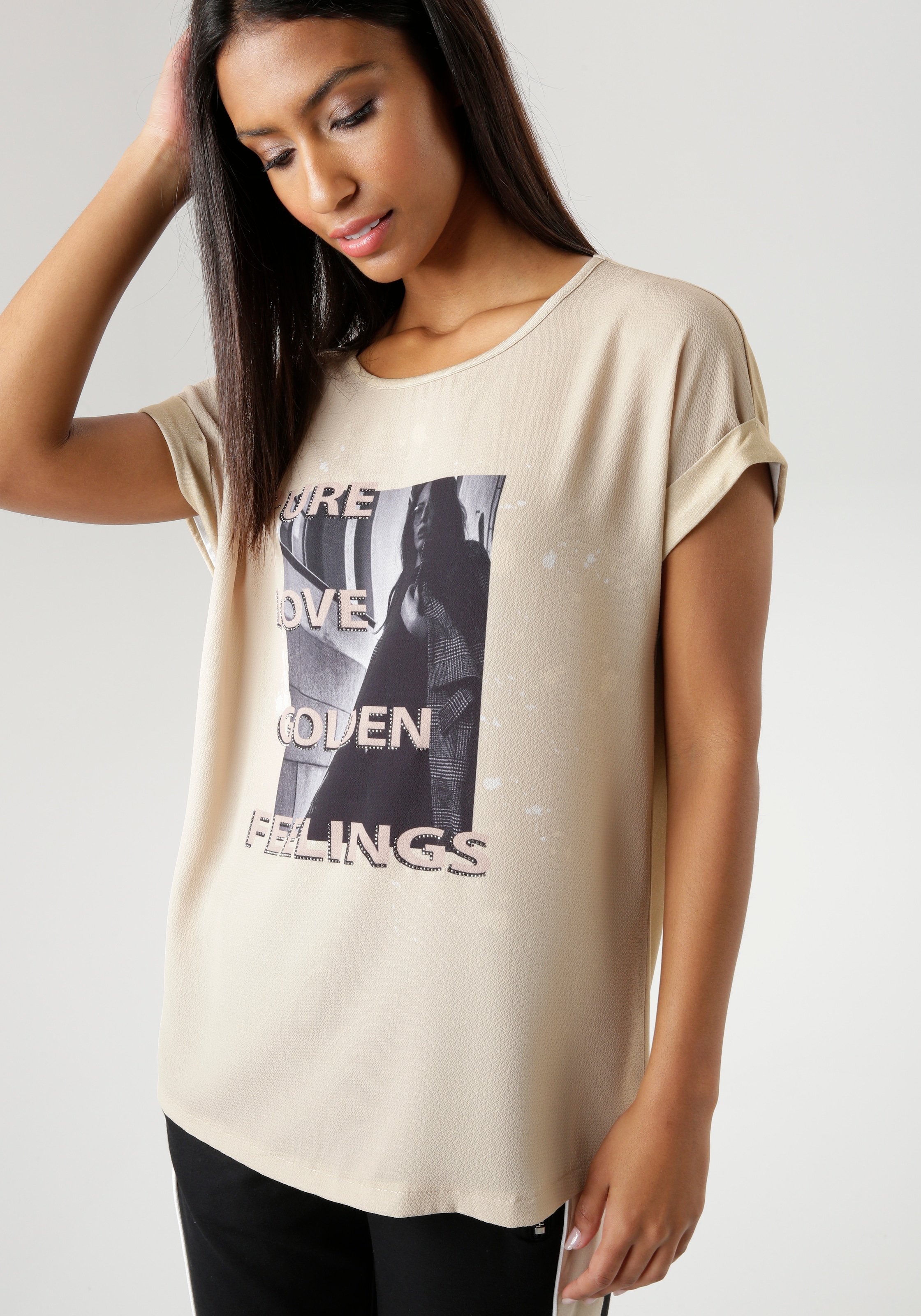 Aniston KOLLEKTION Glitzersteinen Fotoprint SELECTED und mit online | walking NEUE - kaufen Shirtbluse, I\'m